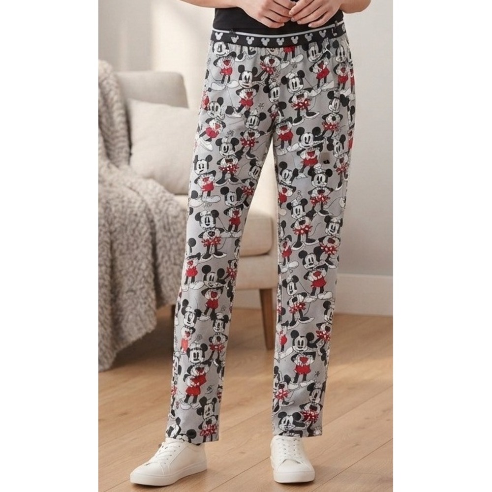 Disney 100 Mickey Mouse Sleep Pants Women's XL Soft Silver Pockets Lounge NEW